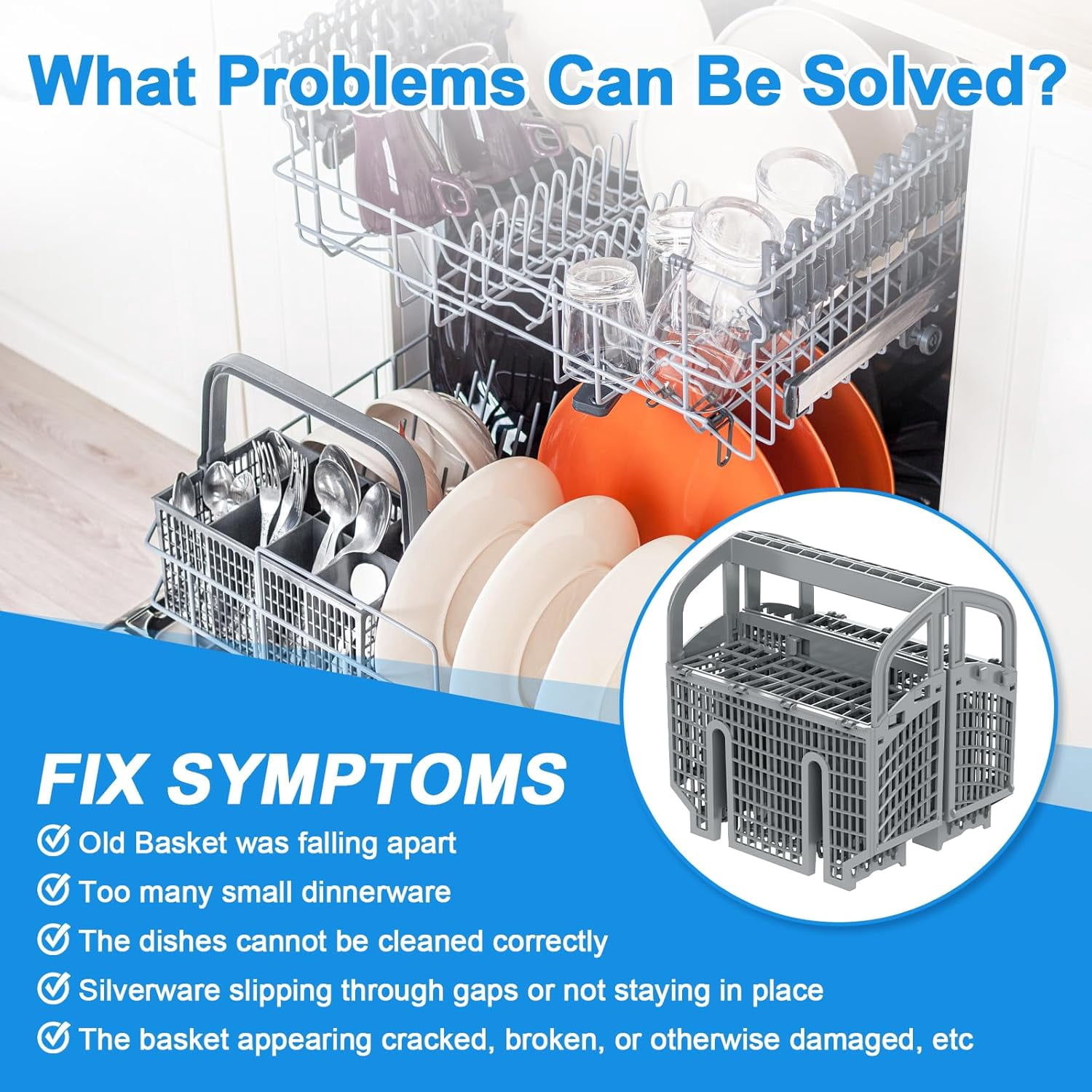 UPGRADED Dishwasher Silverware Basket Compatible Cutlery Basket Utensil Rack Holder,Replaces 704855 00704855 9001396277