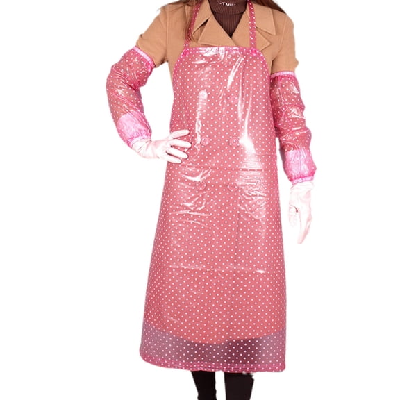 PVC Long Style Kitchen Apron Waterproof Oversleeve Apron 1 Set Pink