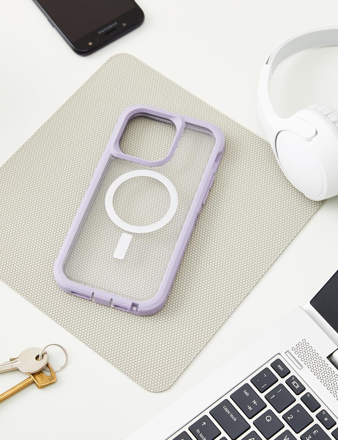 OtterBox iPhone 14 Pro Max (Only) - Defender Series XT Clear Case - Lavender Sky (Purple/Clear) - Screenless - Rugged - Snaps to MagSafe - Lanyard Attachment - Non-Retail Packaging