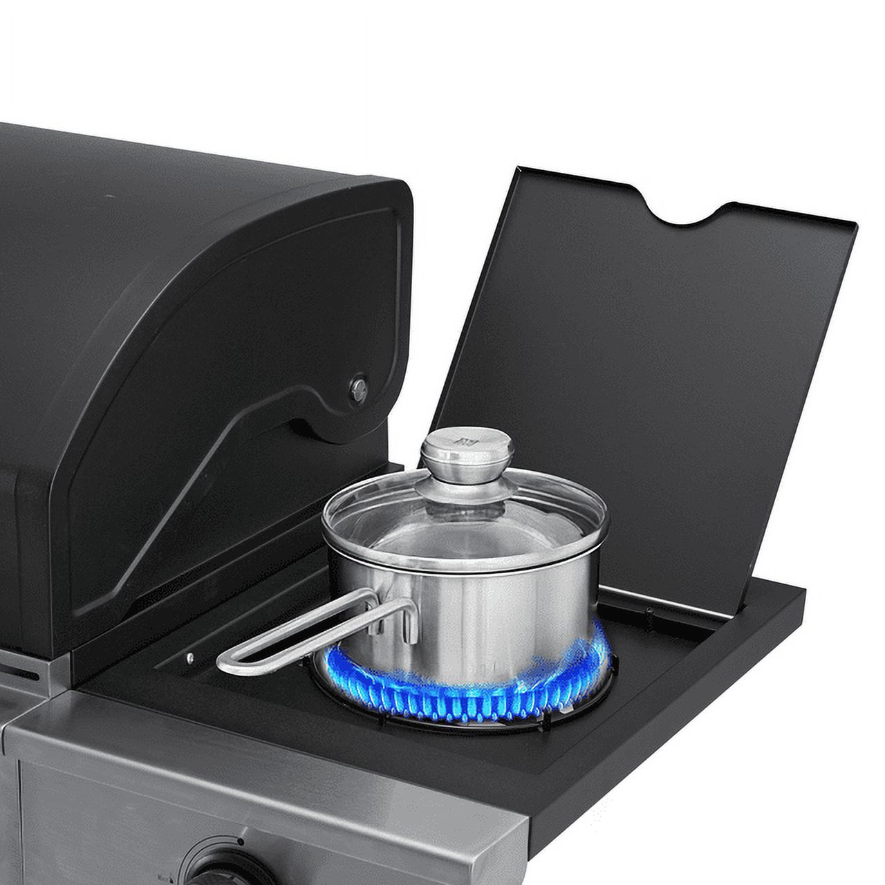 Hommow 4 Burner BBQ Propane Gas Grill,36000 BTU Stainless Steel with Stove and Side Table