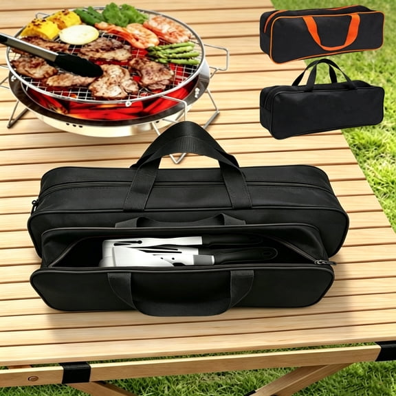 Tool Storage Bag Heavy Duty Waterproof Oxford with Zipper and Handle for BBQ Grill Tools, Car Emergency Kit, Camping and Small Hand Tools Organizer