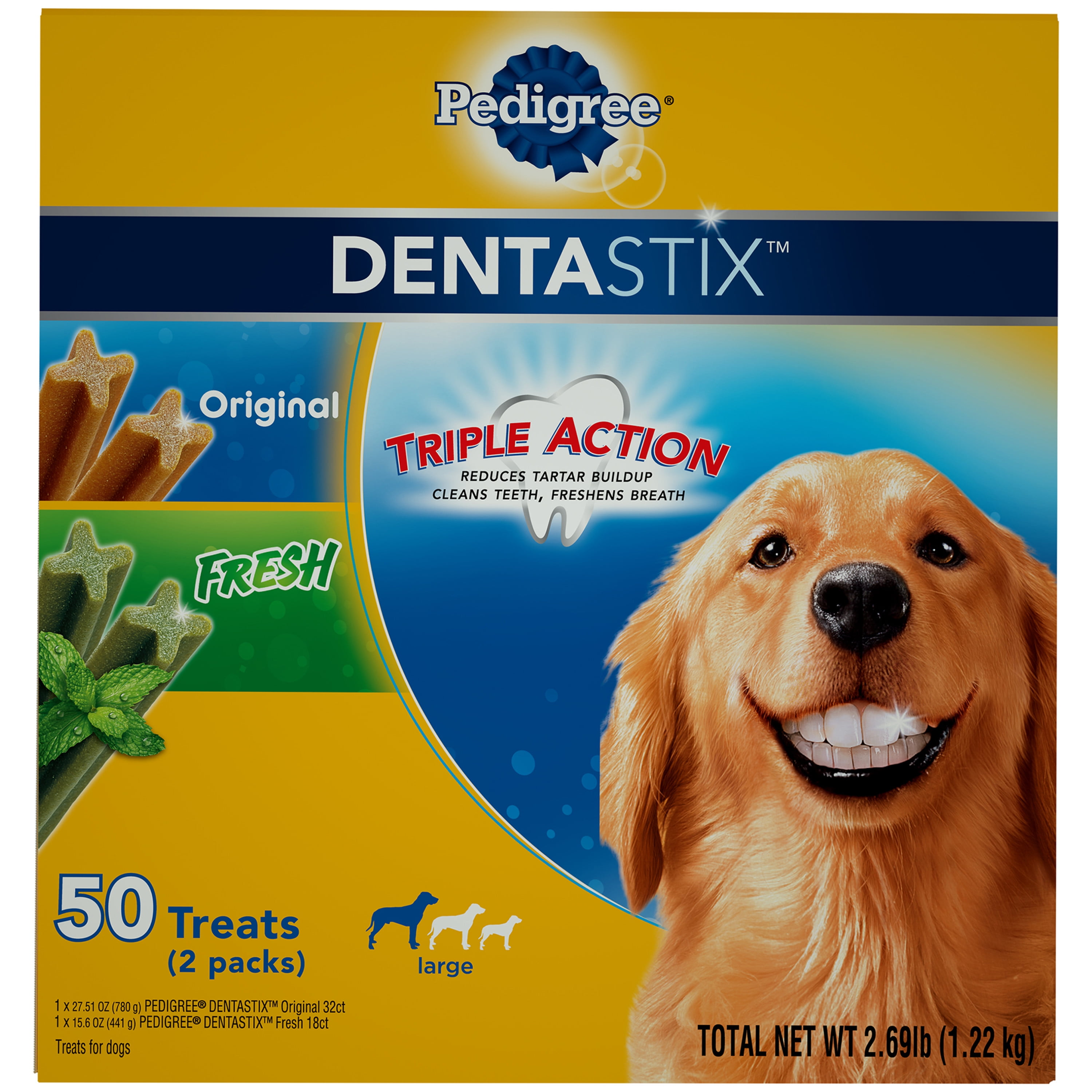 Pedigree Dentastix Large Dental Dog Treats Original And Fresh Variety Pack 2 69 Lb Pack 50 Treats Walmart Com Walmart Com