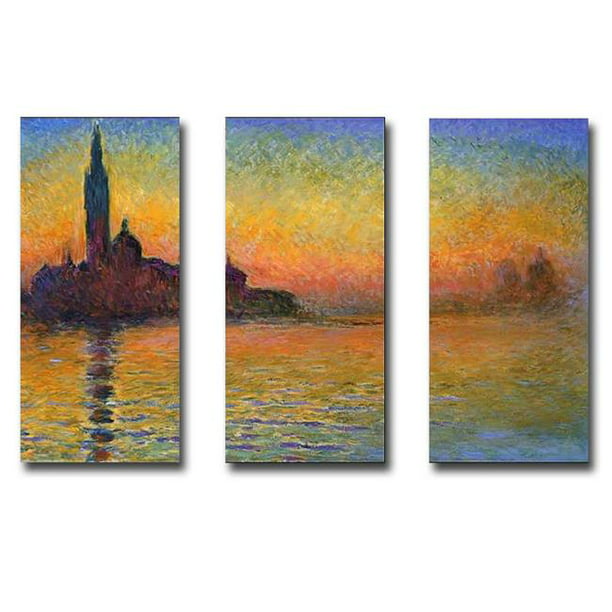 Twilight Venise - San Giorgio Maggiore par Claude Monet Premium Giclée de Toile de Galerie Enveloppée Ensemble d'Art - Prêt à Accrocher & 44; 12 x 24 x 1,5 Po