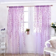 Yinrunx Willow Voile Tulle Room Window Curtain Salix Leaf Sheer Voile Drapes Lace Panels Embroidered Leaf Floral Transparent Window Sheer Treatments for Home Kitchen Living Room Window 1 Panel