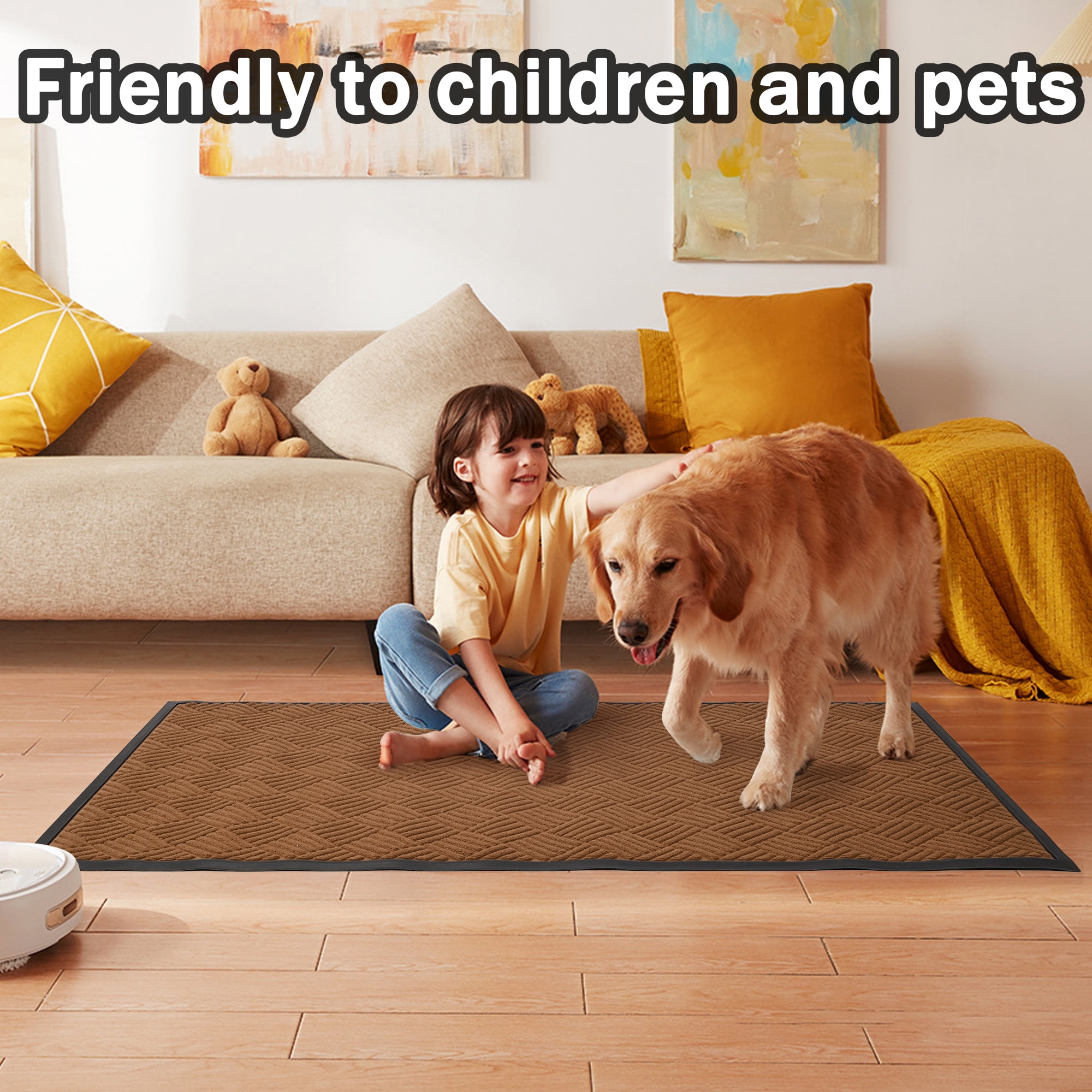 WANLISELL 3 x 5 ft Anti-Slip Carpet Door Mat, Entrance Floor Doormat, Entry Carpet Indoor Outdoor Entryway Rug, Brown