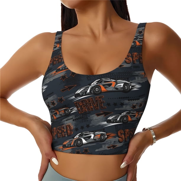 Fotbe Cool Sports Car Sujetador Deportivo Largo sin Aros para Mujer con Almohadillas y Soporte Medio, Transpirable y Absorbente, Camiseta Tipo Chaleco o Tank Top-Large