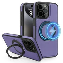 ELEHOLD Leather Case for iPhone 13 Pro Max,Strong Magnetic Compatible with Mag Safe 360 Rotation Ring Kickstand Function Anti-Scratches Protective Case for iPhone 13 Pro Max,Purple