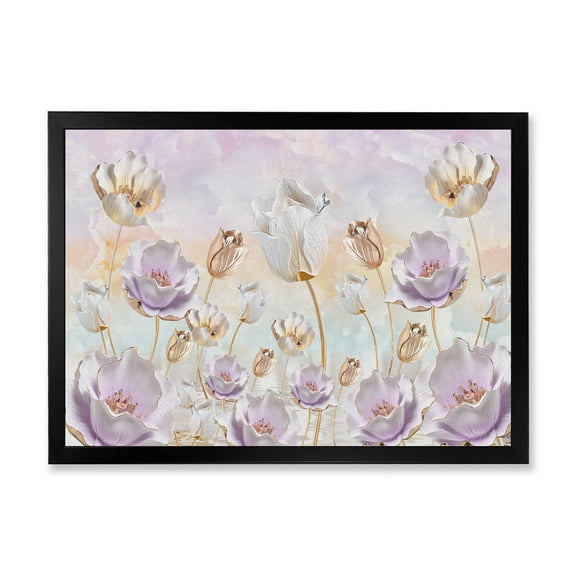 Designart 'Blossoming Pastel Tones Flowers' Traditional Framed Art Print