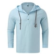 thumbnail image 4 of Siilsaa Long Sleeve Hoodie Shirts for Men Big and Tall Tee Tops Lightweight Work Tshirt Hoodies Casual Buttons Shirts Blue,L, 4 of 5