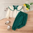 thumbnail image 2 of vigerkar Toddler Baby Girl Outfits Ribbed Sweater Top Long Sleeve Ruffle Shirt Flare Pants Set Fashion Clothes (Green, 4-5 Years), 2 of 4