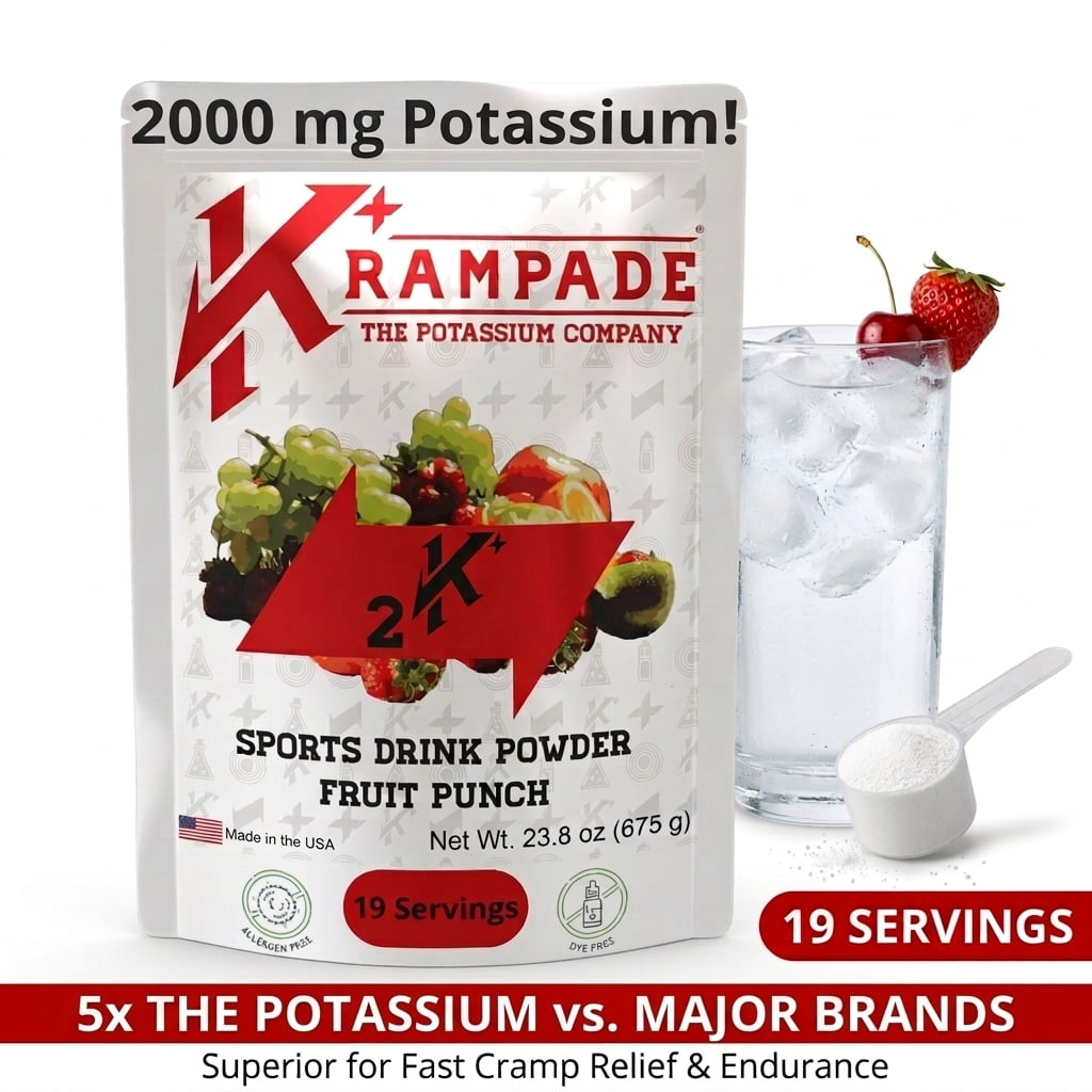 Krampade High Potassium Electrolytes Powder Fruit Punch, 4180mg Electrolytes, 2000mg Potassium, Cramp Relief & Prevention, Cellular Hydration, Better Endurance & Recovery, 19 Servings Bulk Powder