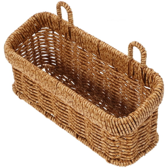 PAMINGONO 1Pack Woven Hanging Basket Plastic Rattan Kitchen Storage Wall Mounting Khaki 8.3x4.9x3.1in