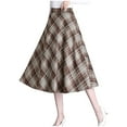thumbnail image 2 of AUNVITO Women's Winter Vintage Plaid High Waisted Woolen Mid-Length Skirt Casual Fashion Blue Khaki, 2 of 5