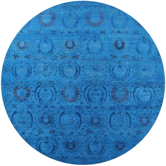 Ahgly Company Indoor Round Mid-Century Modern Deep SkyBlue Oriental Area Rugs, 4' Round