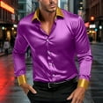 thumbnail image 2 of VSSSJ Men's Satin Dress Shirts Slim Fit Long Sleeve Button Down Shirts Vintage Formal Casual Business Prom Party Wedding Shirt Purple XXXXXL, 2 of 8