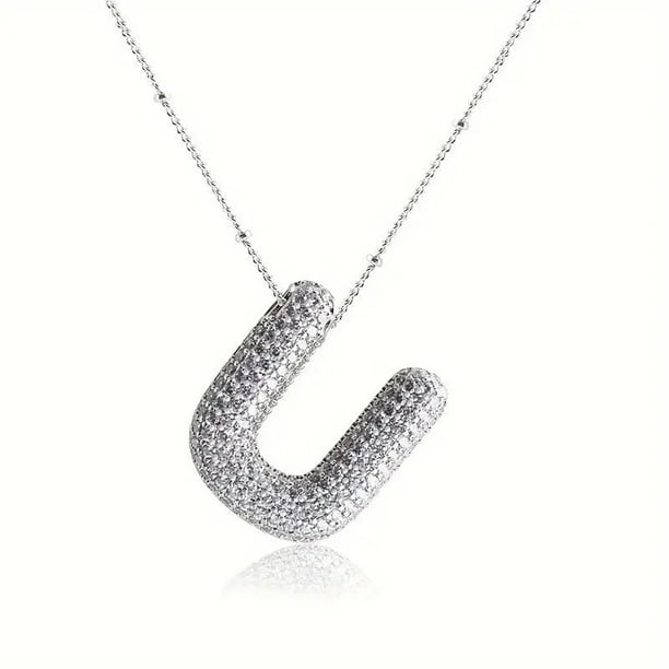 Collar Colgante de Oro Collar de Carta Incrustado con Collar de Cobre Hueco, Collar Colgante de Diamante de Carta Collar de Carta de Oro