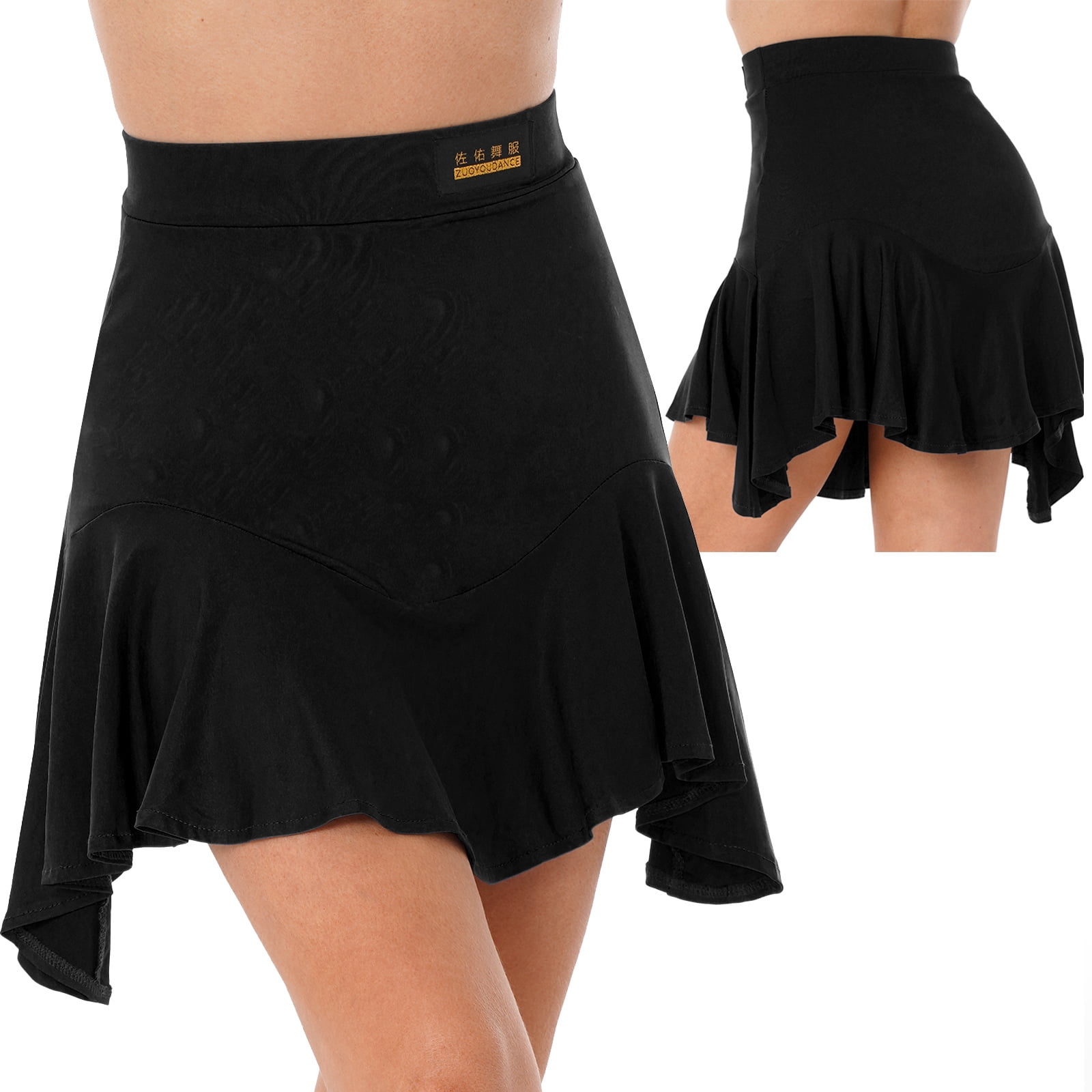 ZYMOZYM Black Ruffle Skirt For Women - Ballroom Salsa Latin Dance Wear & Casual Club Skirt