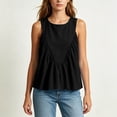 thumbnail image 5 of ClodeEU Women's Round Neck Sleeveless Ruffle Flowy Babydoll Tank Top,Solid Loose Casual Summer Camisole Blouse Black,Women's Plus L, 5 of 6