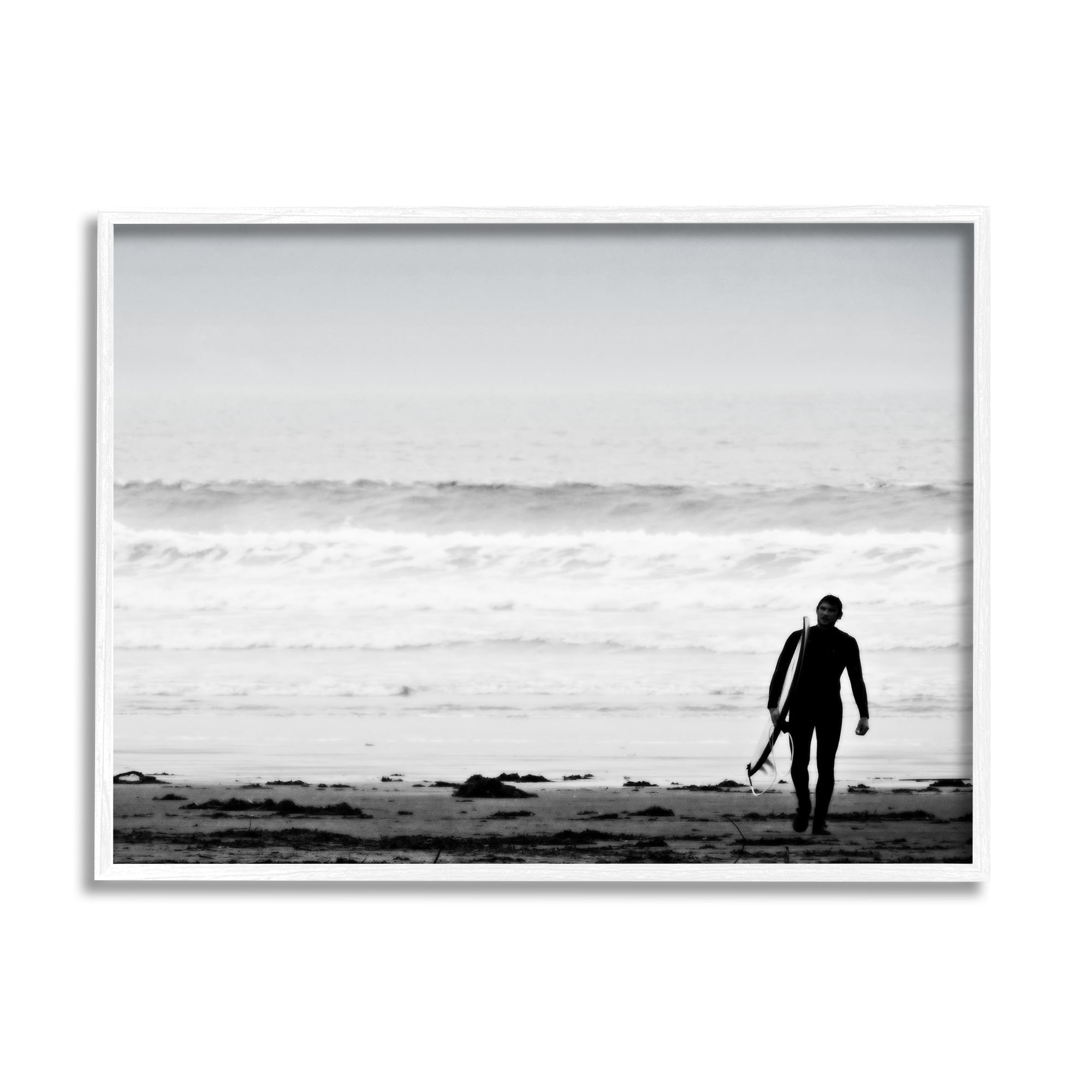 Stupell Industries Surfer Silhouette Beach Stroll Distant Ocean Waves Photograph White Framed Art Print Wall Art, Design by Graffitee Studios