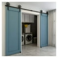 thumbnail image 4 of 4-12FT Sliding Barn Door Rails & Floor Guide, Black Big Spoke Wheels Hanger System Double Door Hardware Kits ,Easy to Install, 4 of 6