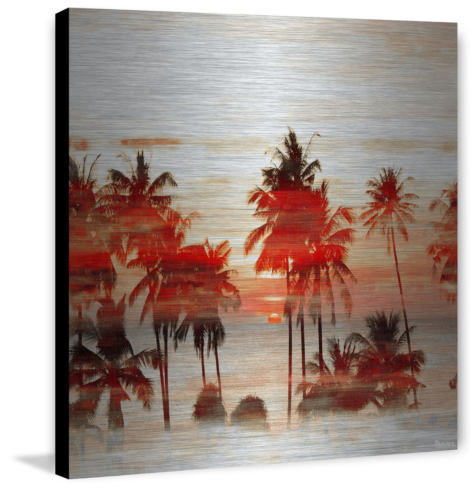Parvez Taj Handmade  - Red Night Print on Brushed Aluminum 32 x 32
