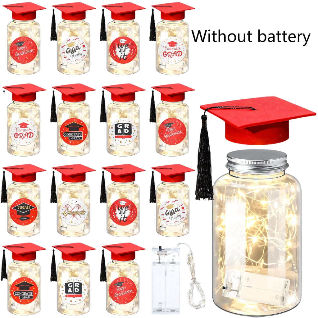 QueMer 2026 Graduation Centerpieces for Tables Light Up Masons Jar with Graduation Cap for College Congrats Grad Party Decors