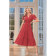 thumbnail image 2 of Vestido Rojo de Larga con Cuello en V, Plisado y Mangas Abullonadas, Talla L, 2 of 4