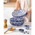 thumbnail image 5 of SELENE 50 oz Large Pasta Bowls Set of 6, Porcelain Serving Bowls, 9.5 Inch Wide Shallow Salad & Soup Bowls, Kitchen Pasta Plates, Microwave and Dishwasher Safe, Blue White Floral Design, 5 of 8
