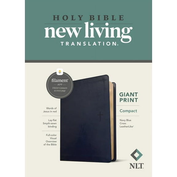 NLT Compact Giant Print Bible, Filament Enabled (Leatherlike, Navy Blue Cross, Red Letter), (Hardcover)