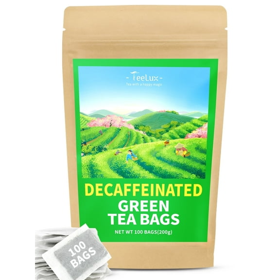TeeLux Decaf Green Tea Bags, Decaffeinated Green Tea, Super Antioxidant, Hot & Iced Tea, 100 Count