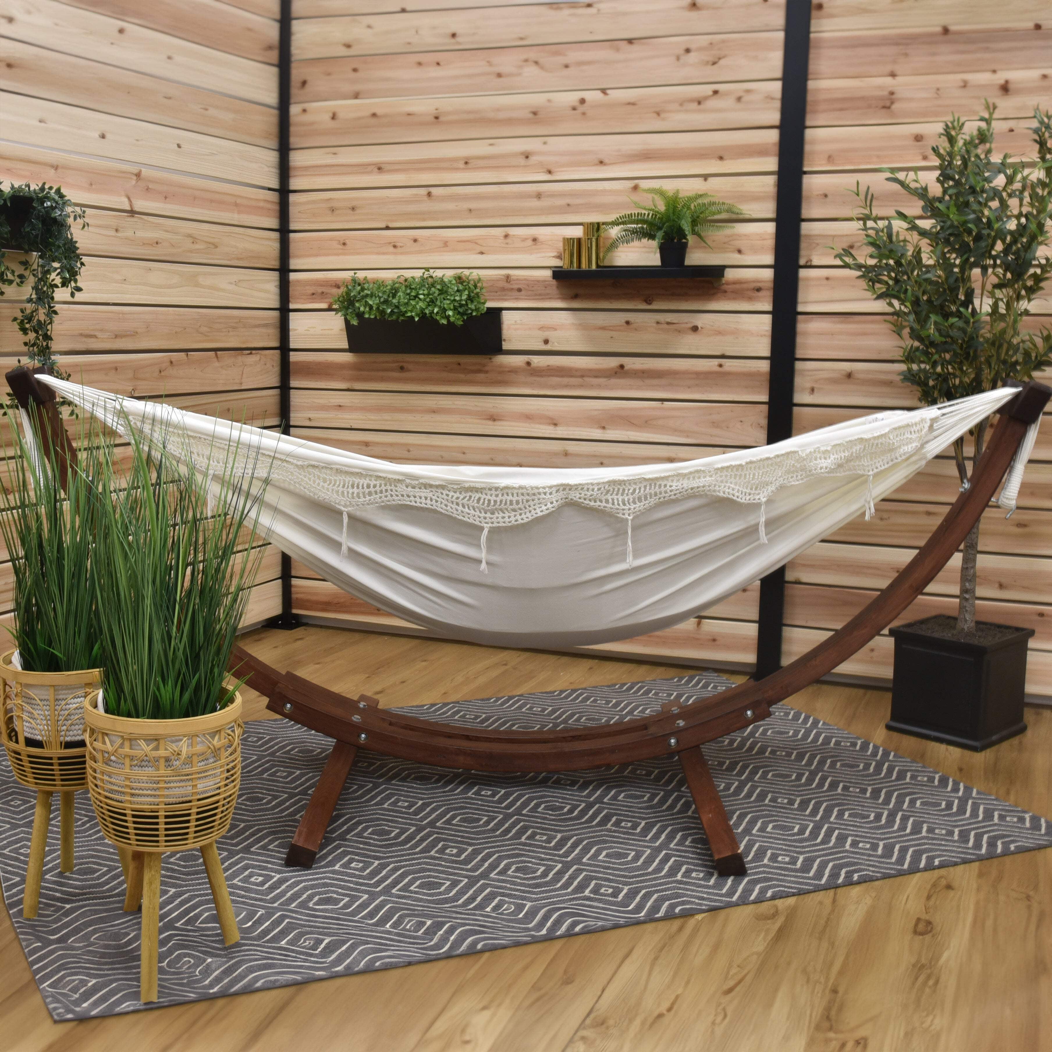 Vivere Double Cotton Hammock, Comfortable Daybed with Wood Frame, 8', Natural