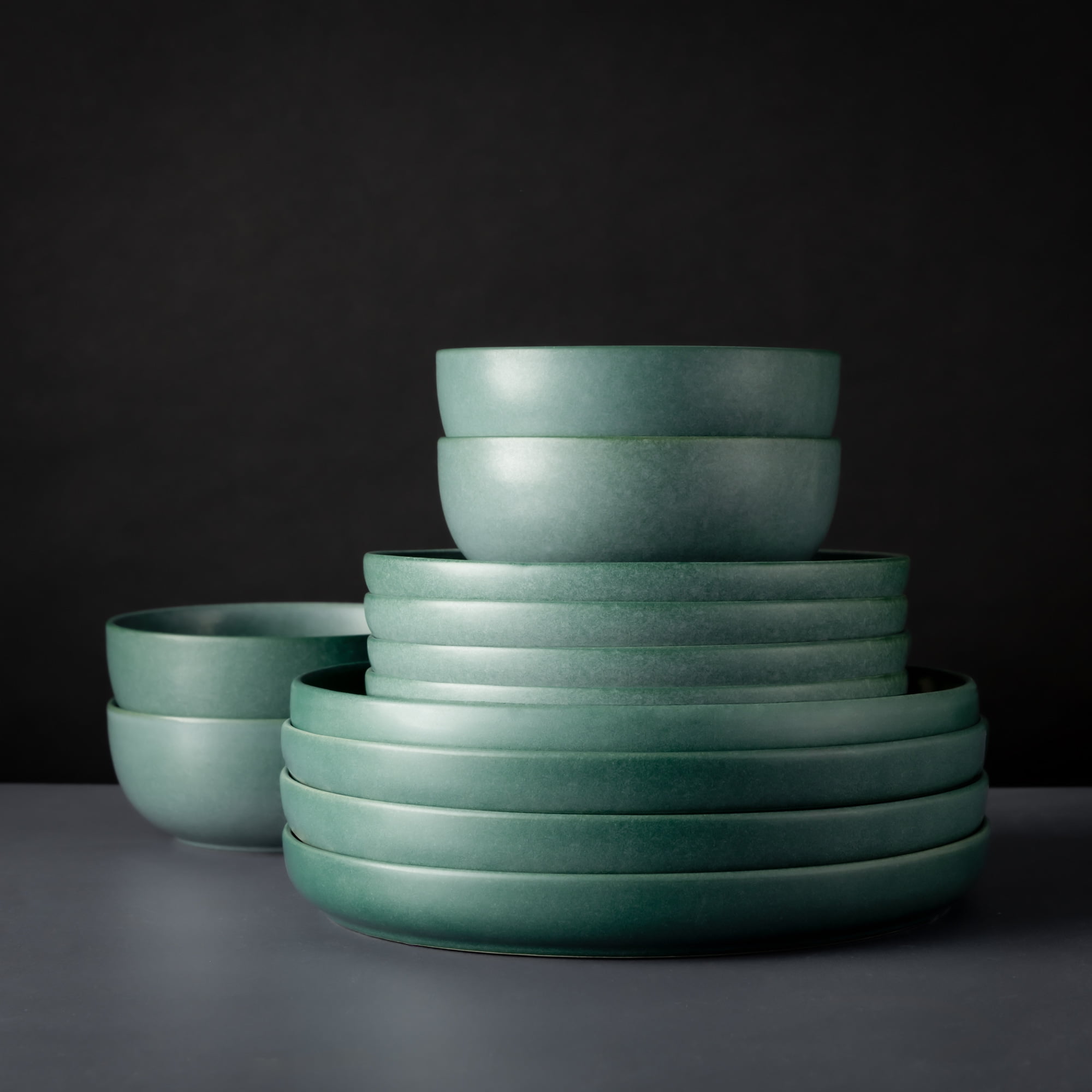 Thyme & Table 12-Piece Stoneware Dinnerware Set, Caspian Green