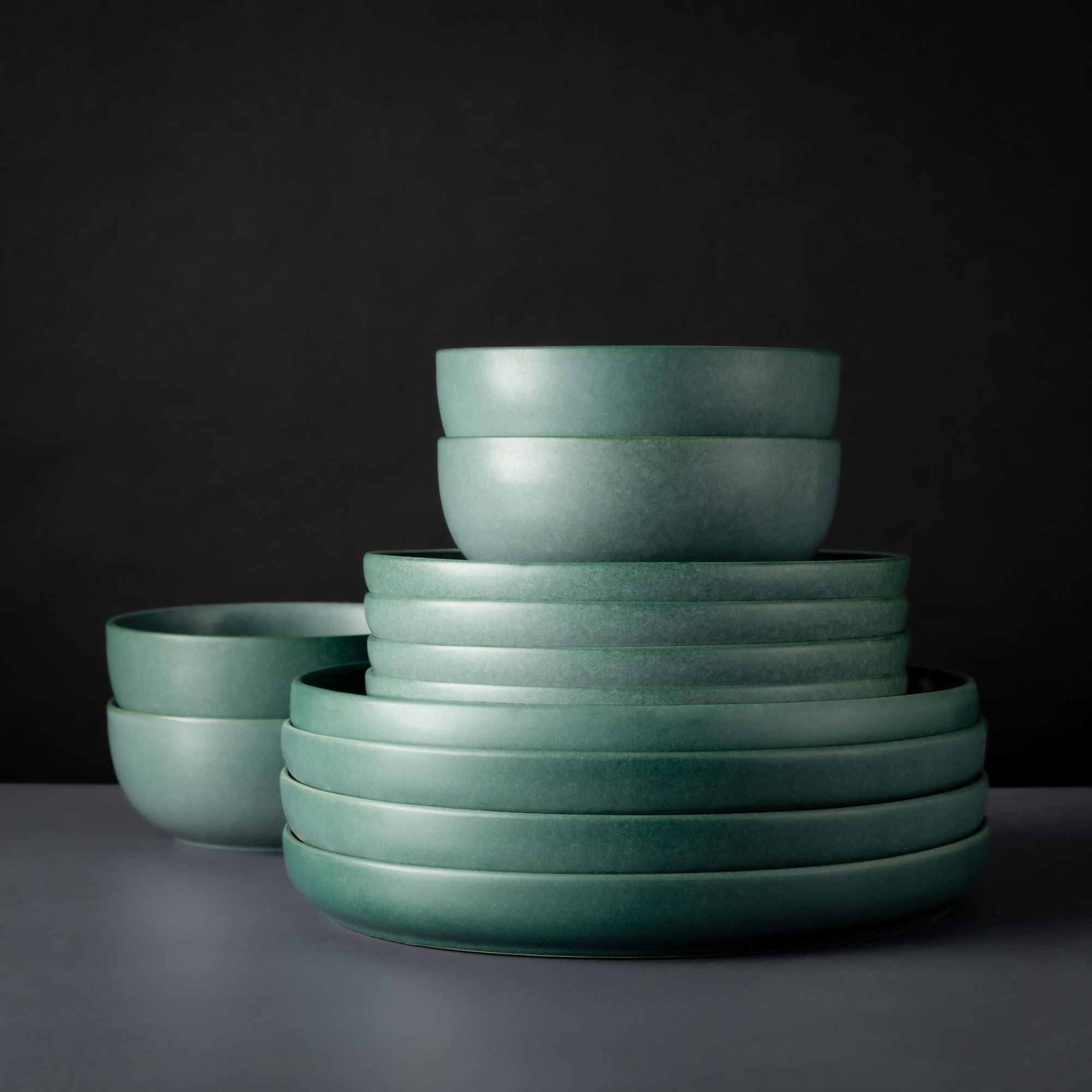 Thyme & Table 12-Piece Stoneware Dinnerware Set, Caspian Green photo 2