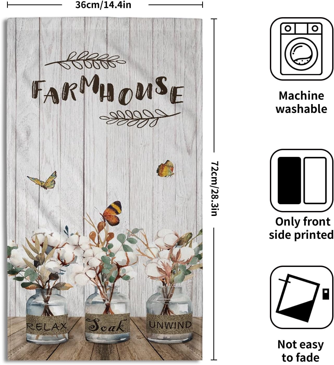 Farmhouse Floral Hand Towels  Wood Bath Towels Set of 2 Soft Guest Face Towel Fingertip Towel Washcloth for Bathroom Spa Guest Gift
