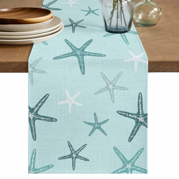 Table Runners 90 Inches Long Dress Scarves, Teal Starfish Coastal Farmhouse Coffee/Dining/Kitchen Table Decor Table Runner for Living Room, Aqua Summer Beach Ocean 13x90 Inch
