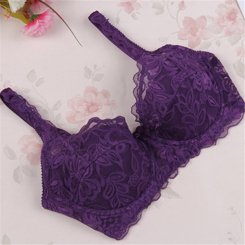 Women Bras Fashion Casual Sexy Vneck Solid Color Chest Pad Lace Sling