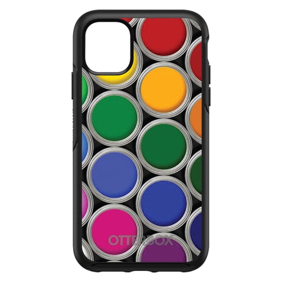 DistinctInk OtterBox Symmetry Custom Case for Apple iPhone 15 (6.1" Screen) - Rainbow Art Supplies - Tempered Glass Back