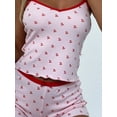 thumbnail image 6 of Musuos Women's Summer 2 Piece Pajama Set Pink Sleeveless Cherry Print Cami Tops Elastic Low Waist Mini Shorts Slim Fit Sleepwear Sets, 6 of 9