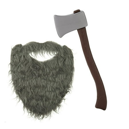 lumberjack grey beard with plastic toy fireman firefighter ax axe