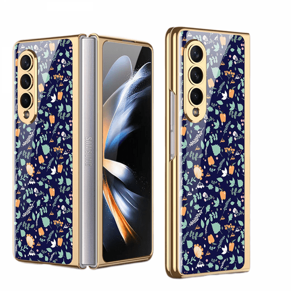 For Samsung Galaxy Z Fold 4 Case Ultra-Thin Tempered Glass Phone Case Protective Cover Fashion Electroplated PC Back Cover