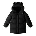 thumbnail image 3 of HILEELANG Kids Black Mid-Length Puffer Coat – Thick Quilted Winter Jacket with Bear Ear Hood, Warm Insulated Outerwear for Boys & Girls, Sizes 3-10 Years, 3 of 9