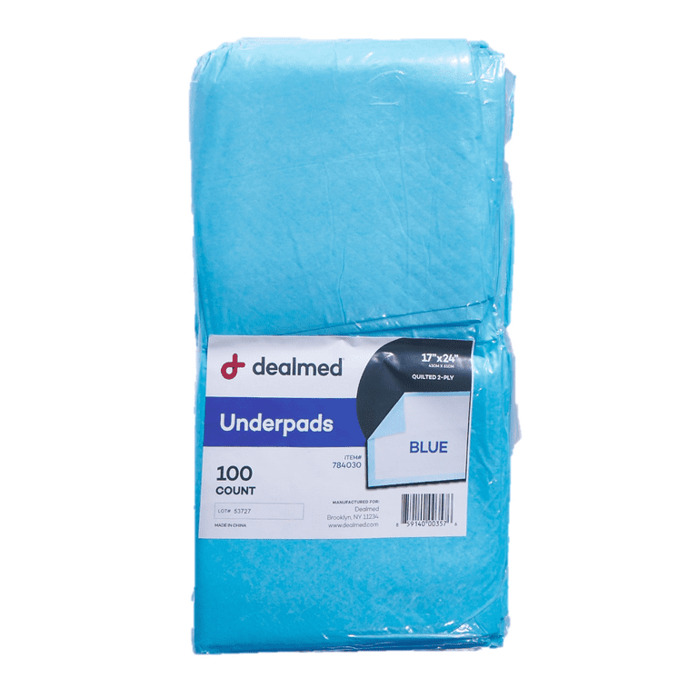 Dealmed Standard Absorbency Disposable Medical Underpads, 2-Ply Tissue  Fill, 17x24”, 100 ct. (1 PK) 