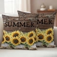 thumbnail image 6 of 2 Pack Outdoor Waterproof Throw Pillow Covers,Summer Vintage Sunflowers Brown Wood Decorative Square Patio Pillowcases for Chair Couch Sofa 16x16in, 6 of 9