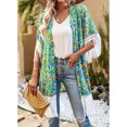 thumbnail image 2 of Camisa holgada de verano con empalme de borlas y cintura con estampado de manga corta para mujer, 2 of 6