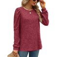 thumbnail image 6 of Womens Tops Women's Solid Color Casual Knit Pullover Puff Long Sleeve T-Shirt Tops, 6 of 8