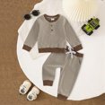 thumbnail image 2 of HFHAPW Baby Boy Toddler Fall Outfit Striped Sweatshirt Toddler Boy Winter Waffle Clothes 3 6 12 18 Months 2 3 4 5 6 7 8 9 T Pant Set(Brown,3-4 Y), 2 of 5