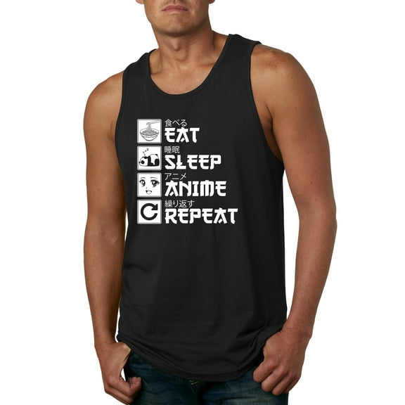 Wild Bobby, Eat Sleep Anime Repeat, Anime, Men Graphic Tank Top, Black, Small