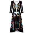 thumbnail image 5 of Huowey Halloween Witch Women Gothic Skeleton Dresses Flowy Elegant Cosplay Party Gown Long Sleeve V-Neck Eye-Catching Trick Or Treat Dress,Black,L, 5 of 5