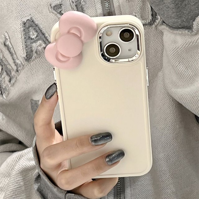 Funda de teléfono de silicona suave con lazo rosa 3D Linda coreana para iPhone 14 13 12 11 Pro Max X XR Funda a prueba de golpes de Color sólido