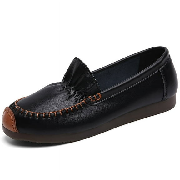 Women's Casual Loafers Slip On Leather Shoes Lightweight Casual Walking Shoes Female Moccasins Classic Penny Loafer Flats Boat Shoes